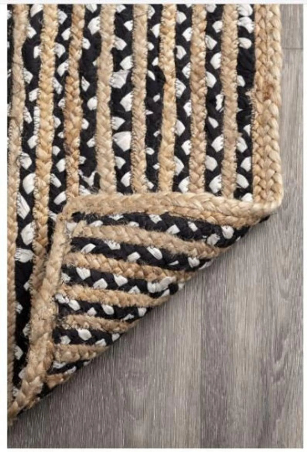 Indian Handmade Braided Black & White Cotton with Natural Jute Area Rugs , Floor Decor Carpet Size 2.6 x 4 Feet ( 75 cm x 120 cm )