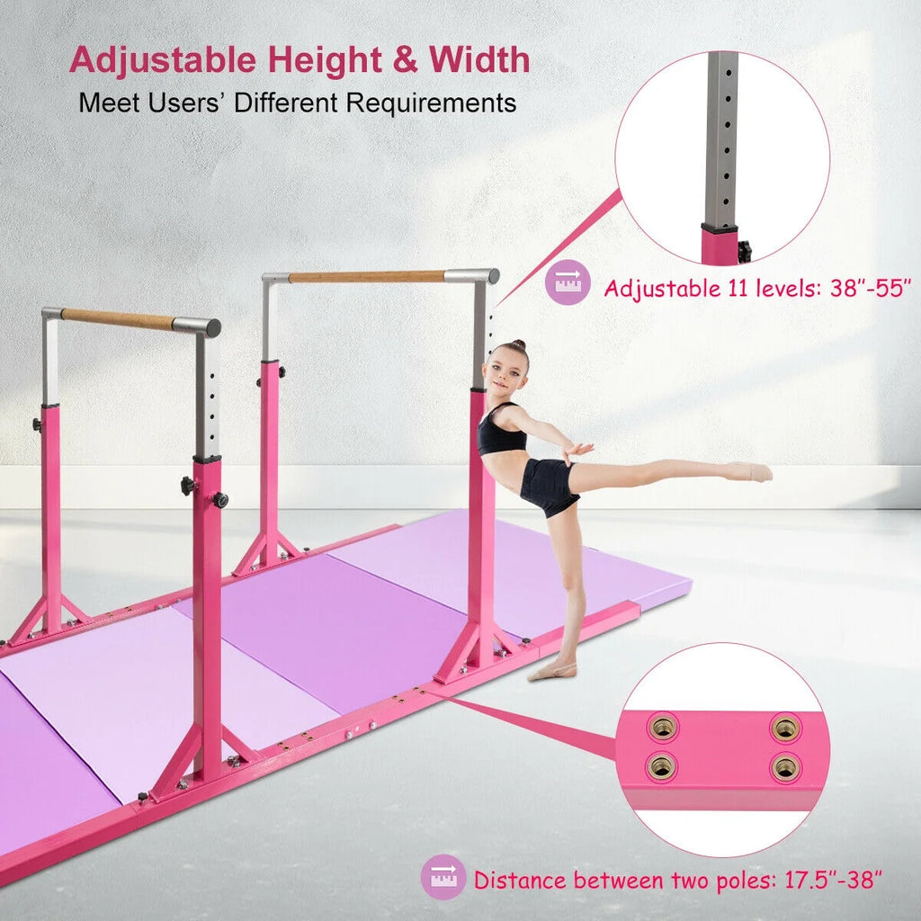 Costway Kids Gymnastics Parallel Bars Double Horizontal Bars Adjustable Width Height