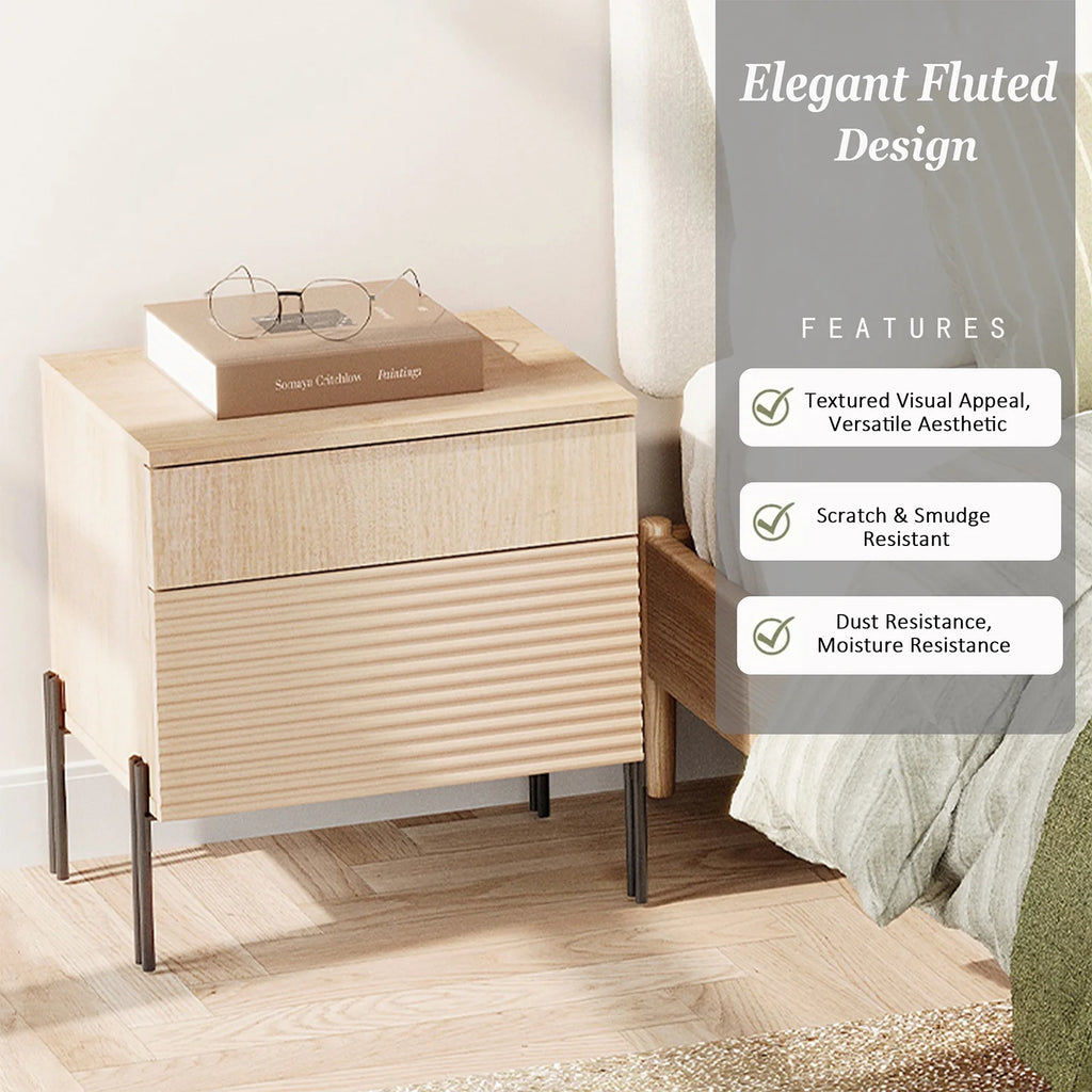 4 Pcs Bedroom Set,6 Drawer Dresser And Nightstand Sets For Bedroom,Night Stand Set Of 2, Modern Accent Cabinet With Hidden Handles, Reed Pattern & Double Chopsticks Legs