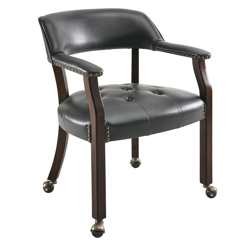 Dining Chair with Casters, Captain's Chairs with Rollers Dinette Sets Poker Chairs with Wheels Kitchen Table Rolling Chairs High Back Chair On Caster(Black 318BK)