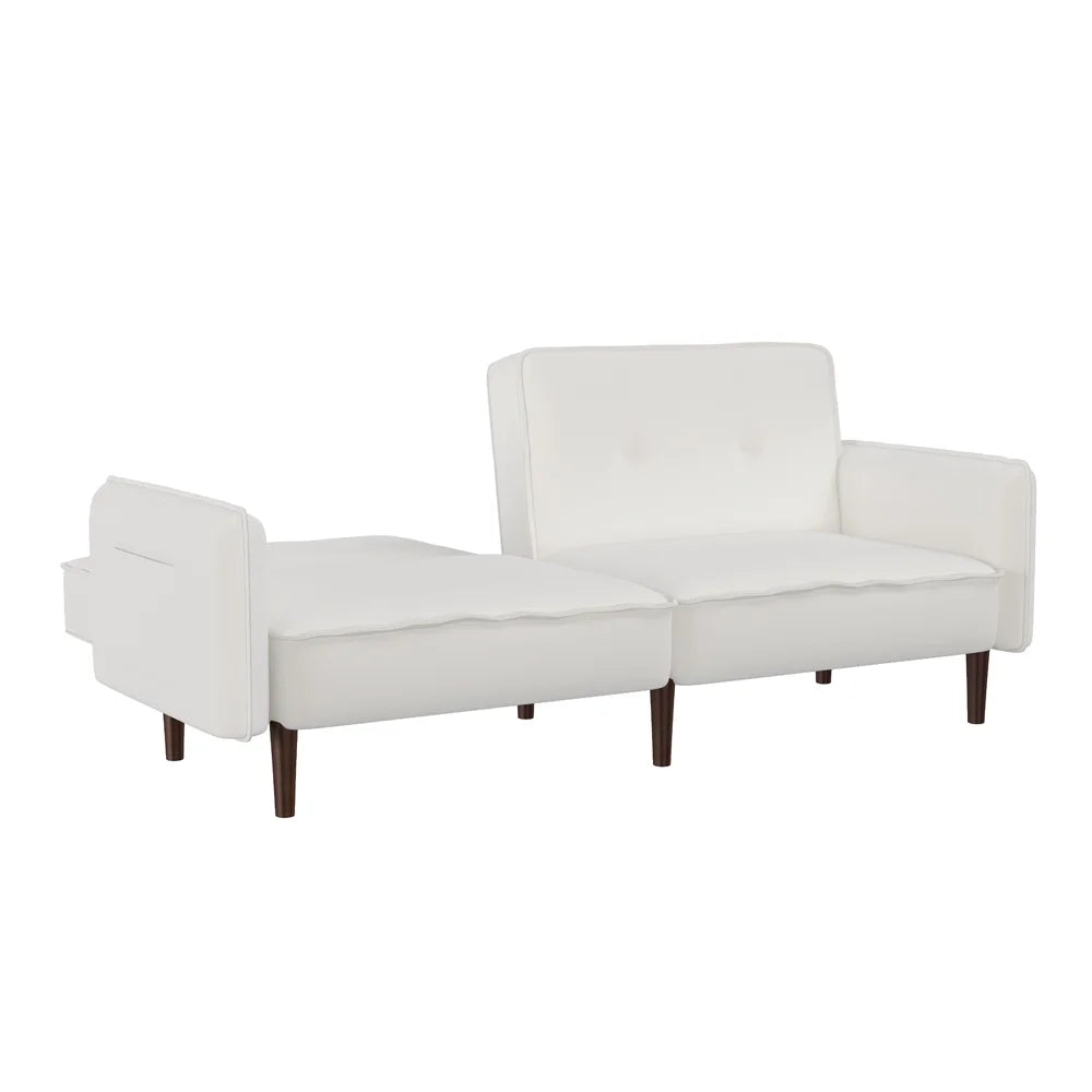 Convertible Futon Sofa Bed, 75�� Fabric Futon Couch with Adjustable Backrest, Folding Futon Sleeper Recliner for Living Room Furniture (White)