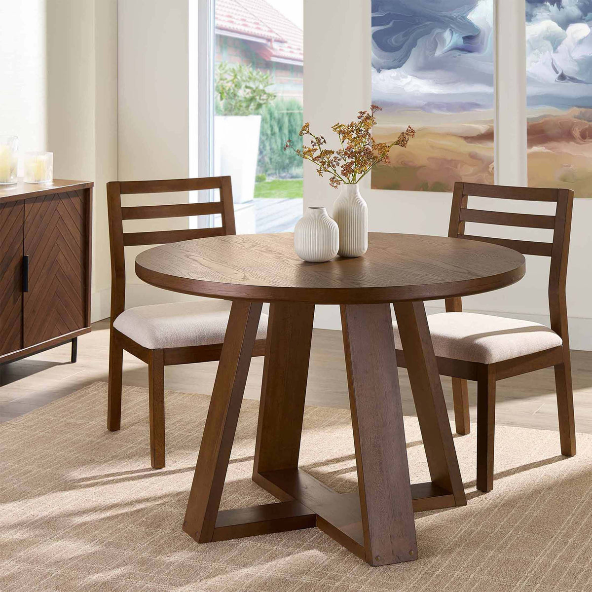 Better Homes & Gardens Ezra Dining Room Chair 2 Pack, Walnut and Cream Fabric Color