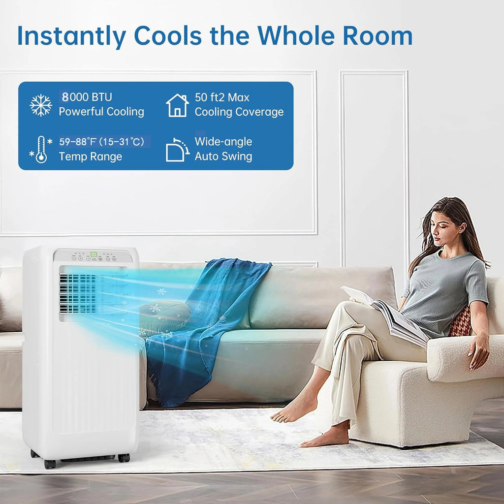 TROPOW 8000Btu Portable Air Conditioner 4-in-1 Portable AC Unit Cool up to 350sq.ft, Portable Air Conditioners with Remote Control & Window Kit1-24H Timers