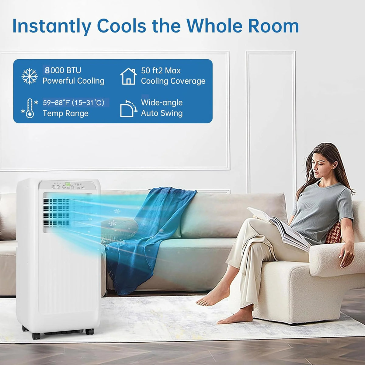 TROPOW 8000Btu Portable Air Conditioner 4-in-1 Portable AC Unit Cool up to 350sq.ft, Portable Air Conditioners with Remote Control & Window Kit1-24H Timers