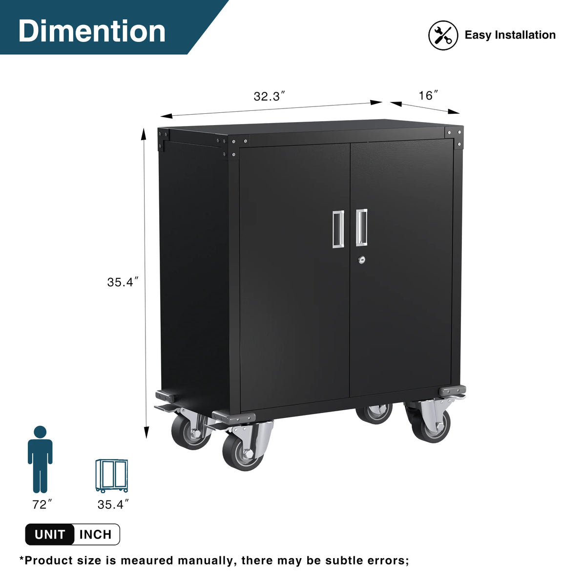 Aobabo Metal Storage Cabinet with Lock,Garage Storage Cabinet with Wheels,72In Steel Storage Cabinet for Garage Home Storage, Black Required-Assembly