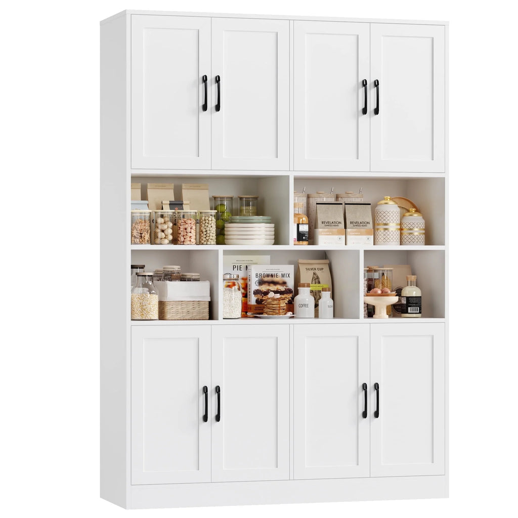 Homfa 8 Door Pantry Cabinet with Adjustable Shelves��71��H Storage Cabinet with Open Cubes for Kitchen, Dining Room, White