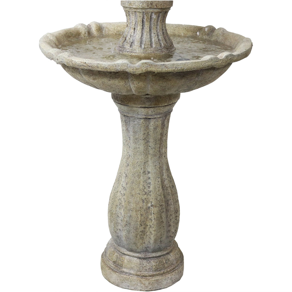 Sunnydaze Outdoor 2-Tier Solar Powered Polyresin Arcade Water Fountain with Battery Backup and LED Light - 45" - Earth Finish