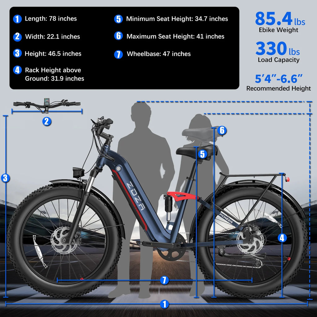 ZDZA Electric Bike for Adults, 26*4.0 Fat Tire 2000W Peak Motor 28MPH E-Mountain Bike, 48V 18Ah Off Road Ebike with Shelves, Dual Shock Absorbers UL2849