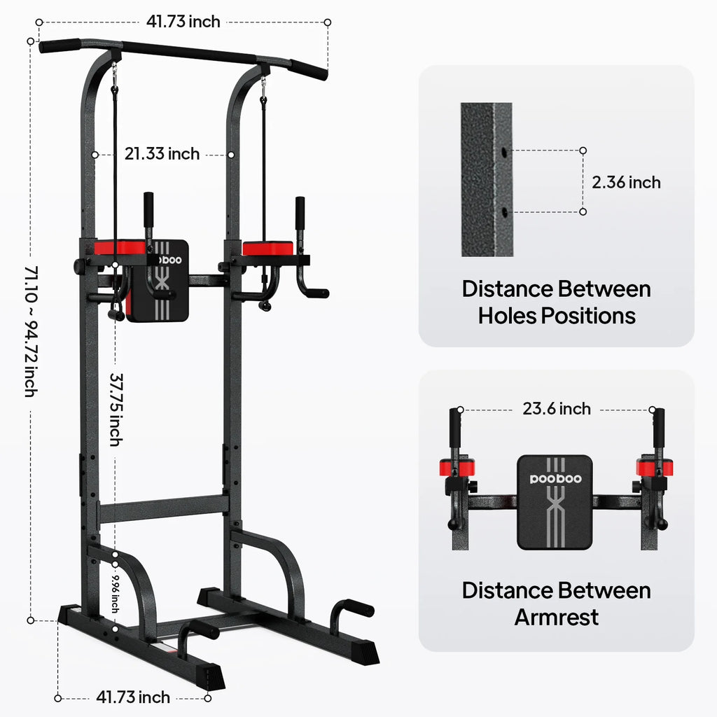 LNOW Multifunction Power Tower Pull up Bar Dip Station Power Rack with Adjustable Backrest for Home Gym Strength Training Workout Equipment Max Weight 480lbs