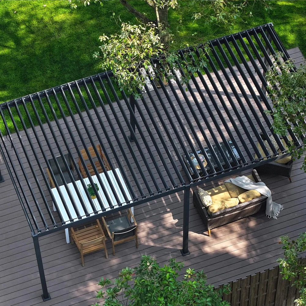 Mirador 10'x 10' Outdoor Pergola, 80S Steel Frame w/ Adjustable Louvers Roof for Garden, Patio, Backyard, Dark Gray