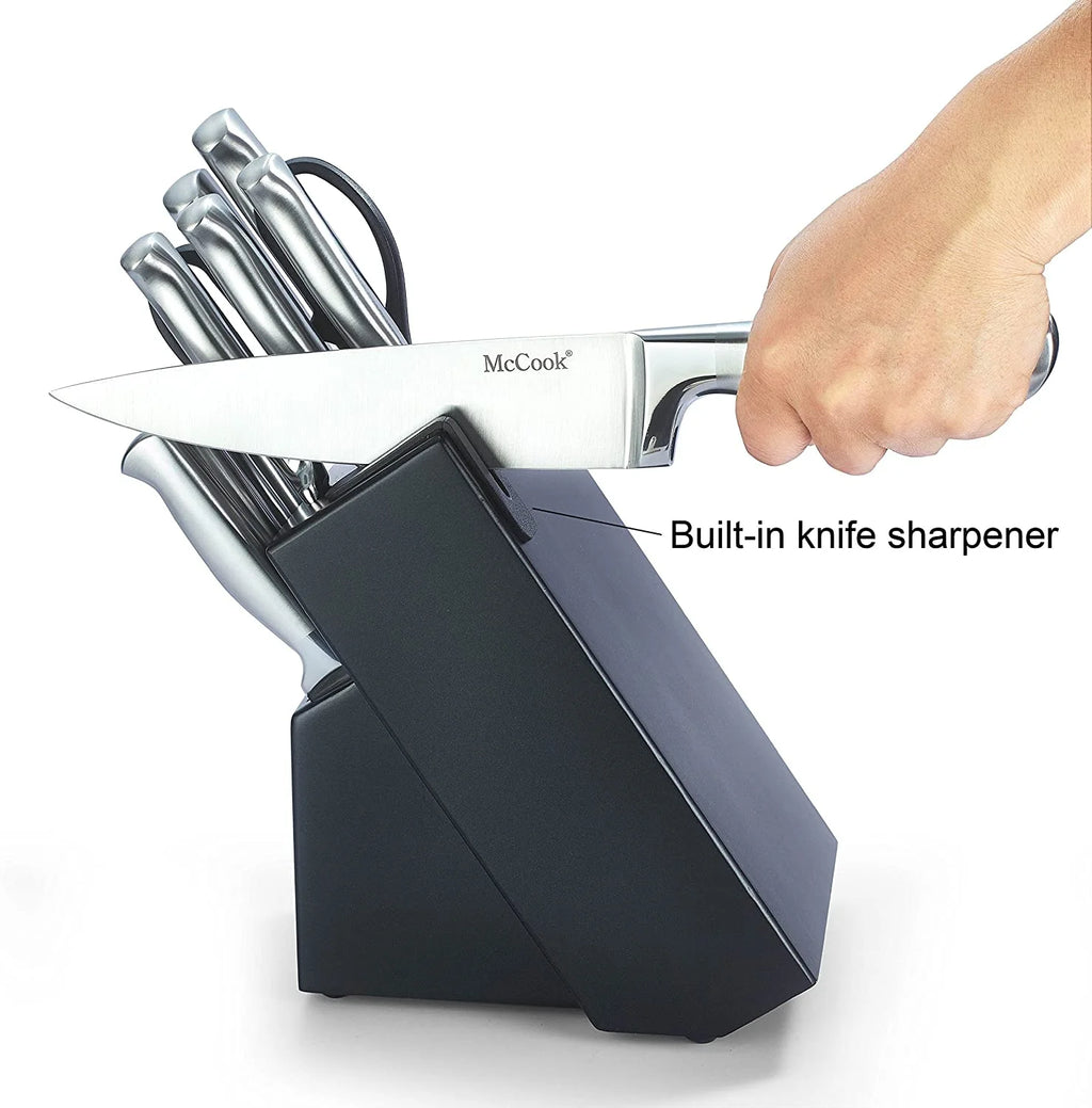McCook MC29 Knife Sets, 15 Pieces German Stainless Steel Kitchen Knife Block Sets with Built-in Sharpener