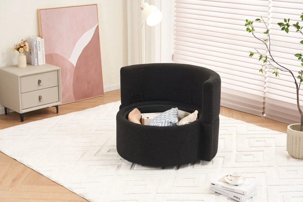 Swivel Barrel Chair, Teddy Round Swivel Accent Sofa Chairs with 3 Pillows and Storage, Modern 360 Degree Boucle Swivel Chairs for Living Room, Bedroom, Office (Dark Gray, Teddy)