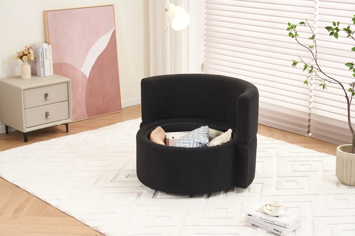 Swivel Barrel Chair, Teddy Round Swivel Accent Sofa Chairs with 3 Pillows and Storage, Modern 360 Degree Boucle Swivel Chairs for Living Room, Bedroom, Office (Dark Gray, Teddy)
