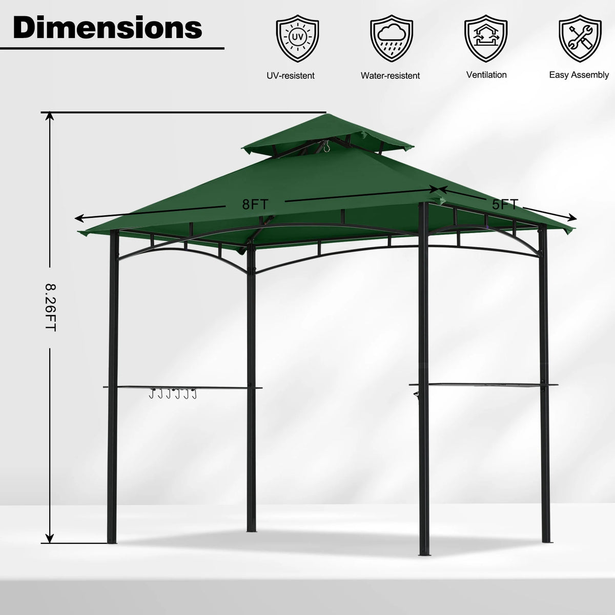 MASTERCANOPY 8' x 5' Grill Gazebo Outdoor BBQ Gazebo Canopy with LED Lights for Patio, Brown