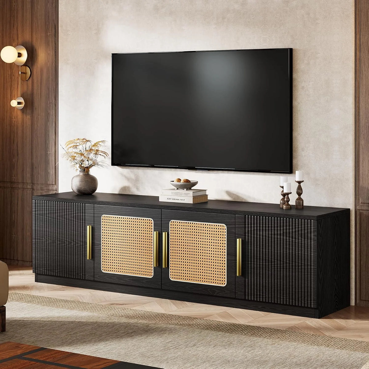 Tribesigns 70.9" TV Stand for Living Room, Mid Century Modern Entertainment Center with 6-Tier Storage Shelf