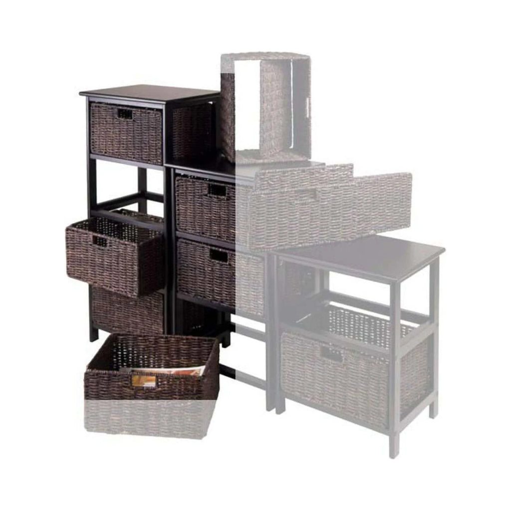 Winsome Wood Omaha Storage Rack, 4 Foldable Chocolate Baskets, Black Finish