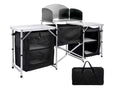 Inch Aluminum Portable Fold-Up Camping Kitchen with Windscreen and 5 Enclosed Cupboards, Cook Station, for BBQ, Camping, Picnic, Backyard