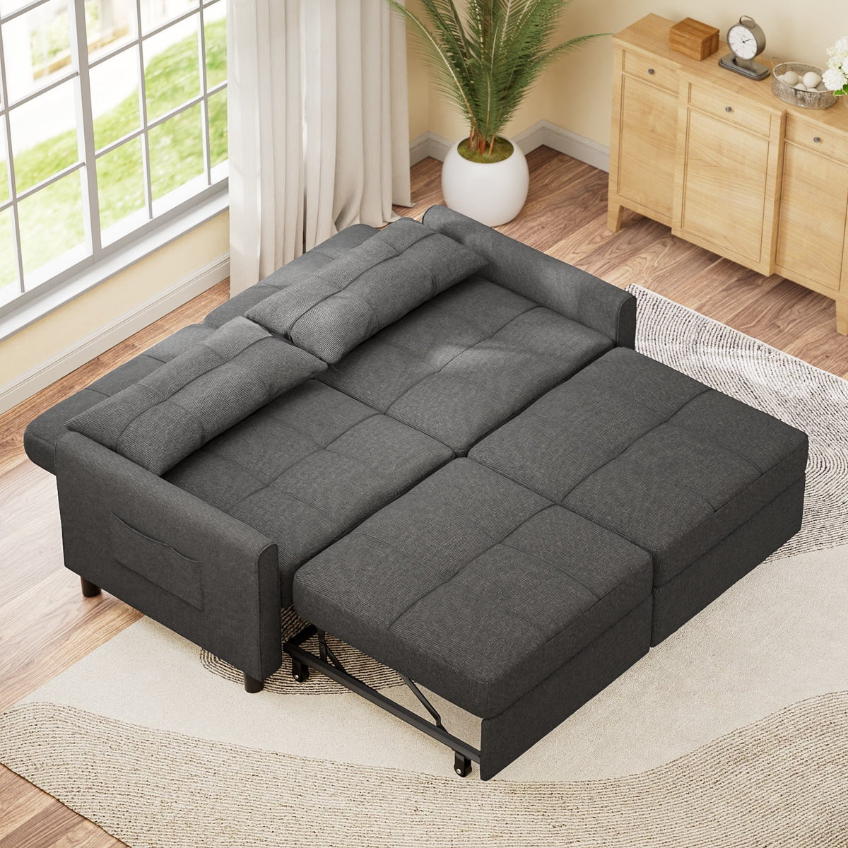 Sofa Bed, Lofka 3-in-1 Convertible Sleeper Sofa with Storage, Adjustable Backrest & Pull Out Function - Sleeper Chair for Small Space, Apartment, Dark Grey