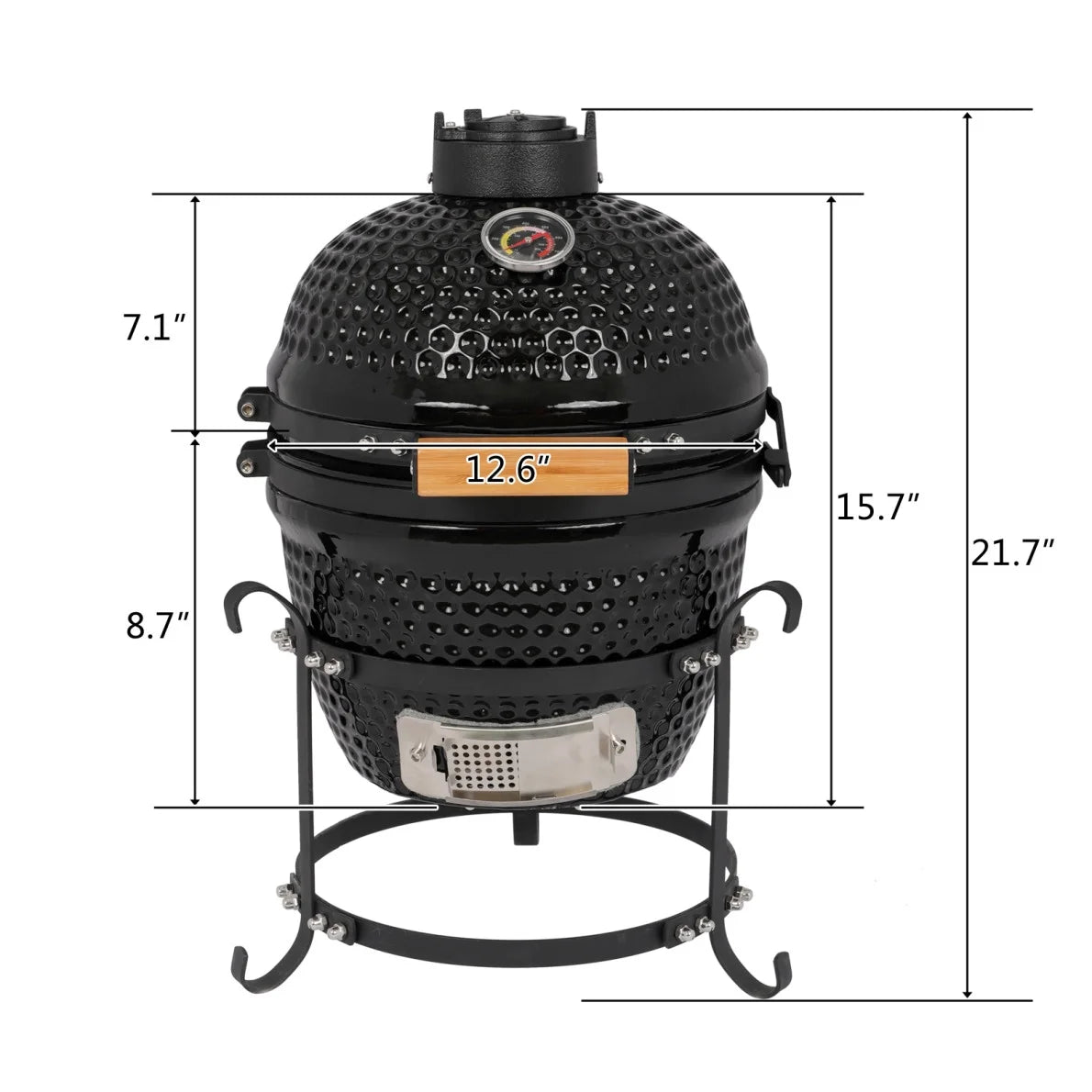 13in Ceramic Charcoal Kamado Grill with Heavy Duty Heat-Resistant Walls, 50-800��F Temp Control, for Backyard Grilling, Smoking, Baking, Orange