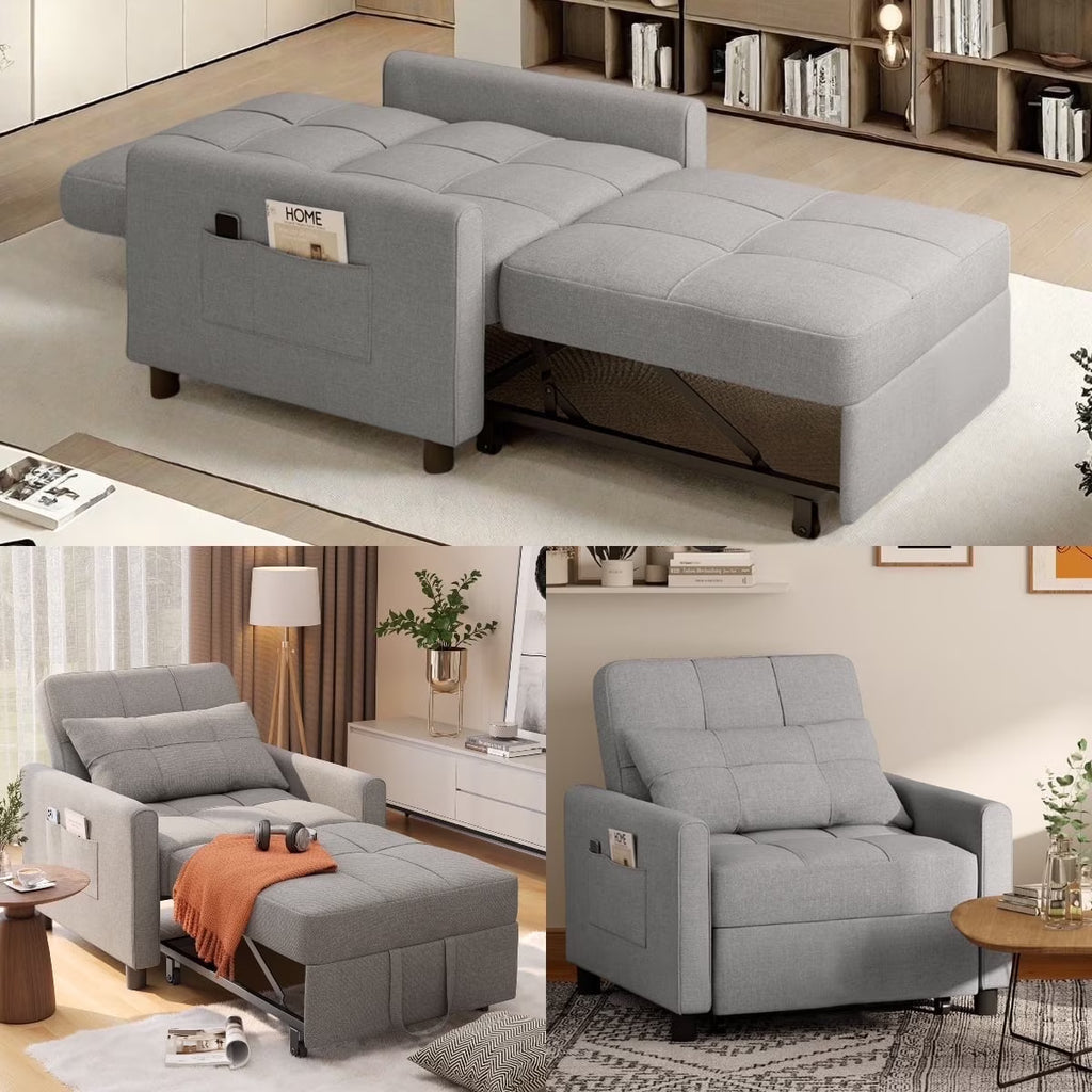 Sofa Bed, Lofka 3-in-1 Convertible Sleeper Sofa with Storage, Adjustable Backrest & Pull Out Function - Sleeper Chair for Small Space, Apartment, Dark Grey