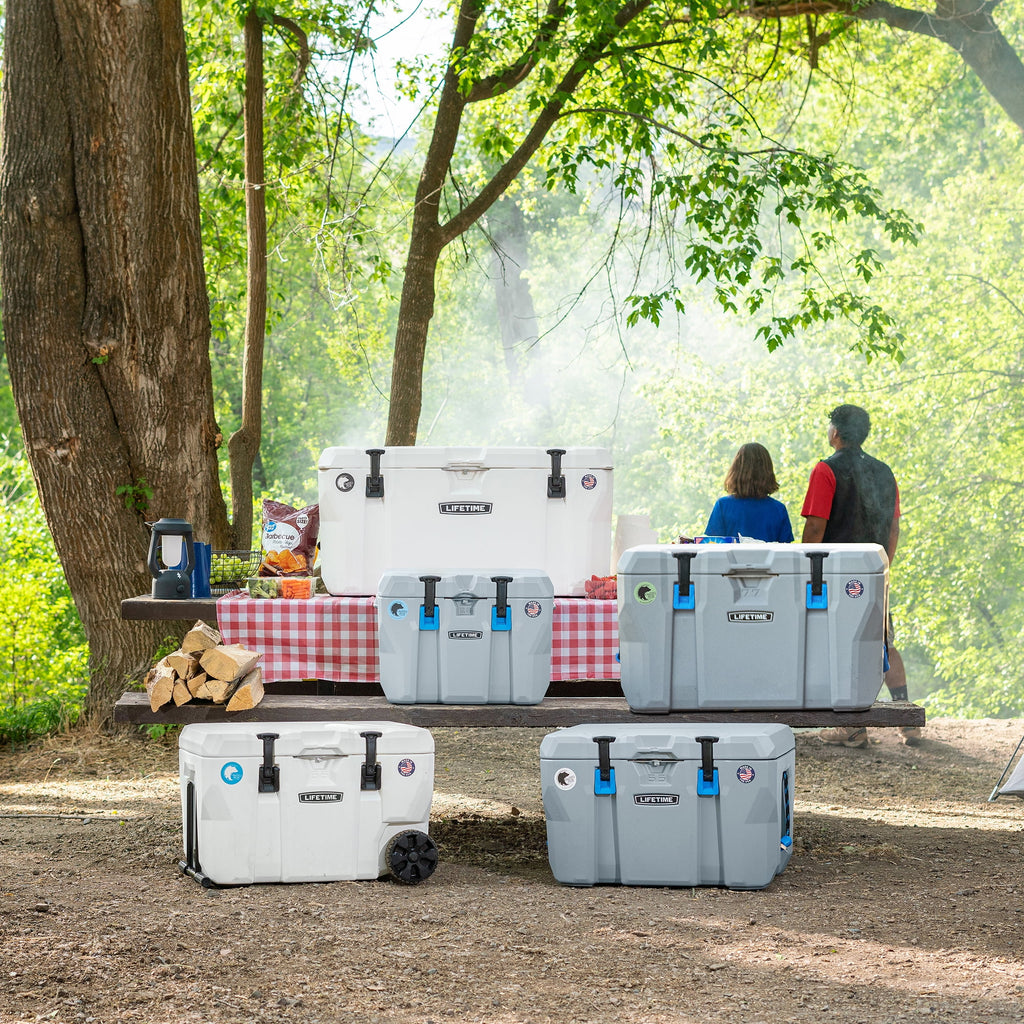 Lifetime 77 qt Bear-Resistant Camping Cooler, Premium High Performance, Ice Retention, Hard Cooler, 96 Can Capacity, Light Gray (90903)