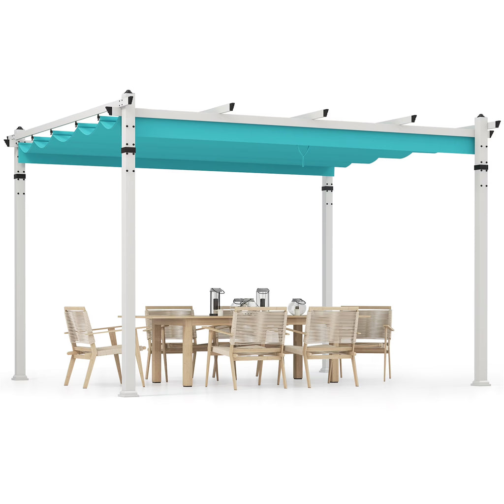 Gymax 12' x 10' Outdoor Pergola w/ Retractable Canopy Aluminum Frame Anchors Patio Grey