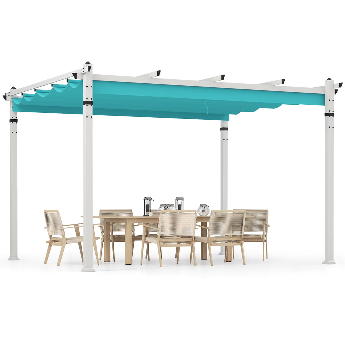 Gymax 12' x 10' Outdoor Pergola w/ Retractable Canopy Aluminum Frame Anchors Patio Grey