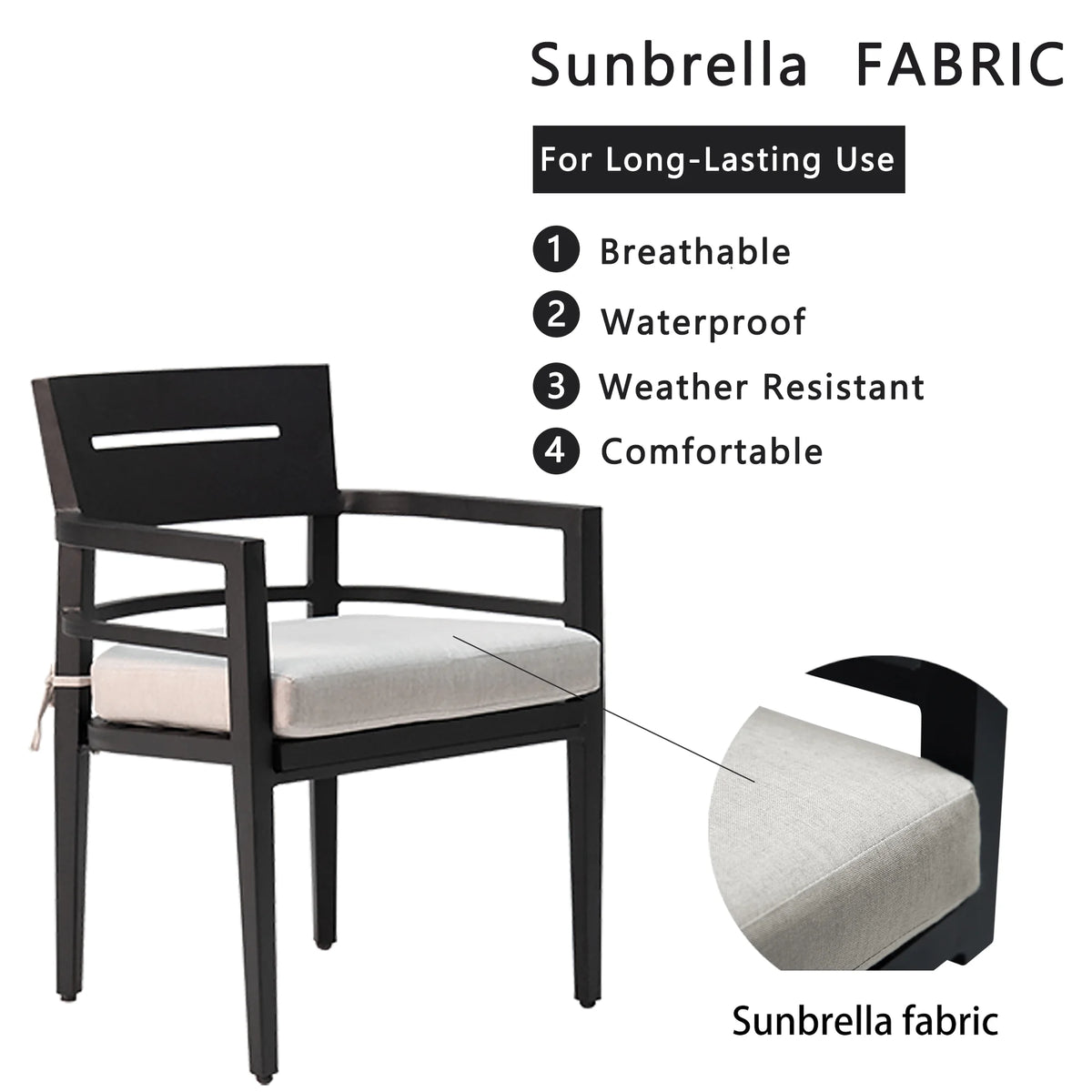 Outdoor Patio K/D Aluminum Stationary Dining Chairs 2PCS with Outdoor-grade Sunbrella Fabric Cushions, Branch-Like Backrest ,FSC-Certified Wood Armrests, Bourbon Brown
