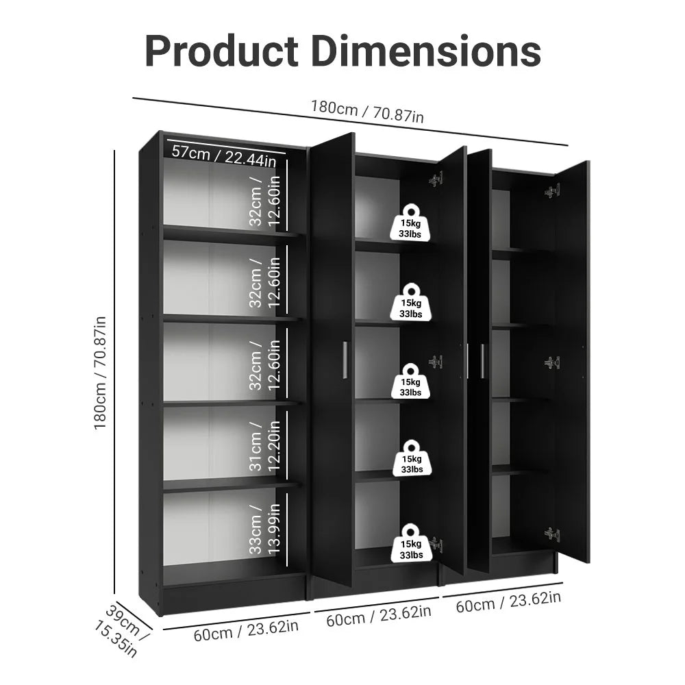 Madesa Garage Set 3 Pantry Storage Cabinet with 15 Utility Shelves 71"L Wooden Organization Unit for Garage - White