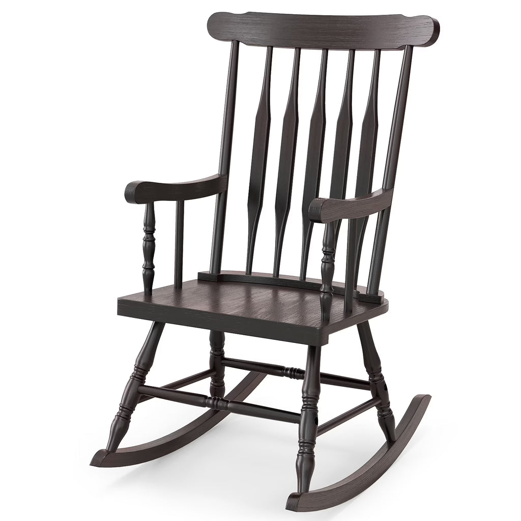 Costway Solid Wood Rocking Chair Porch Rocker Indoor Outdoor Seat Glossy Finish White
