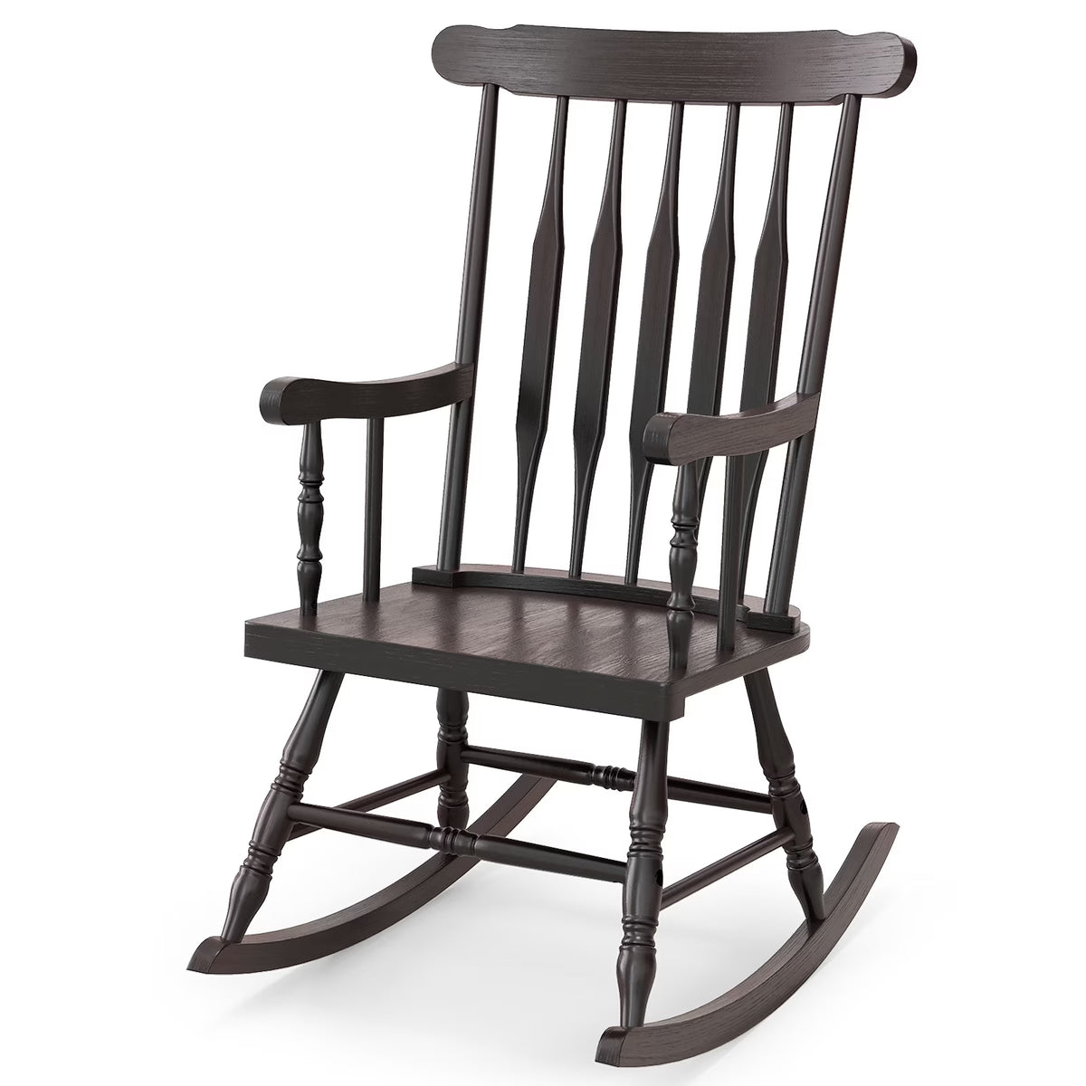 Costway Solid Wood Rocking Chair Porch Rocker Indoor Outdoor Seat Glossy Finish White