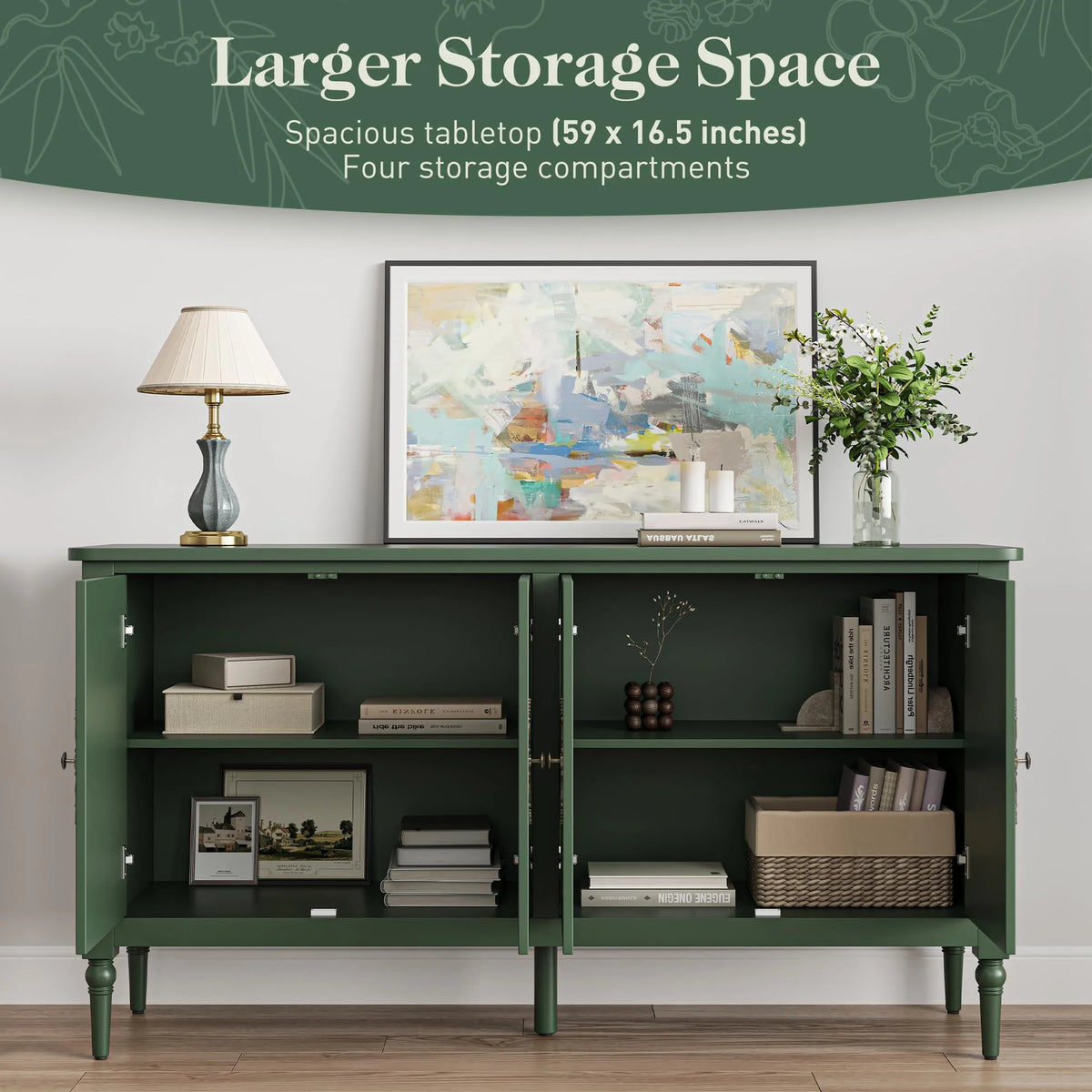 CozyHome Mid Century Modern Sideboard Buffet Cabinet with Storage, 58'' Console Cabinet, Green