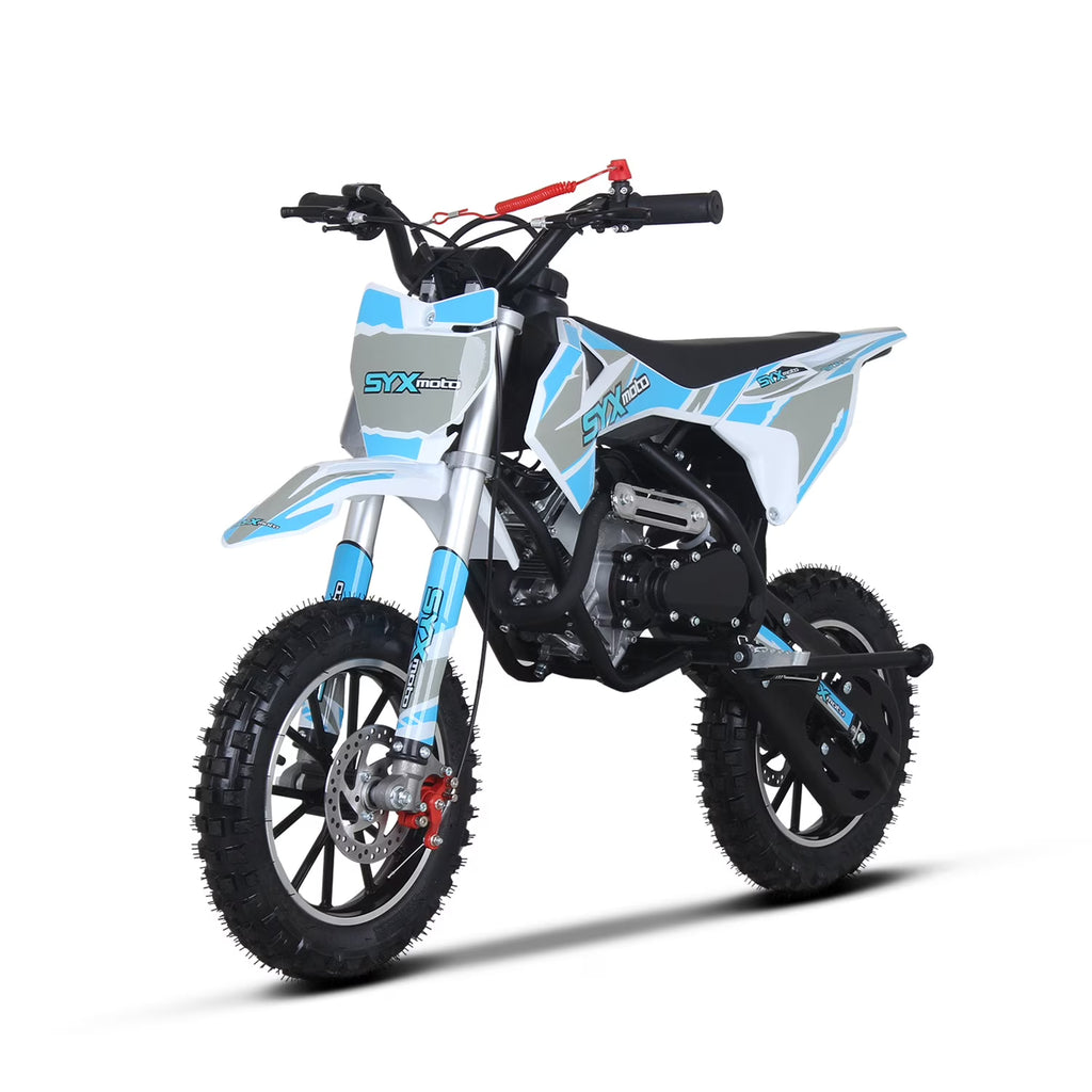 SYX MOTO 58cc Kids Mini Dirt Bike - 4-Stroke Gas Pit Bike, Pull Start, Off-Road Bike for Boys & Girls, Red/White