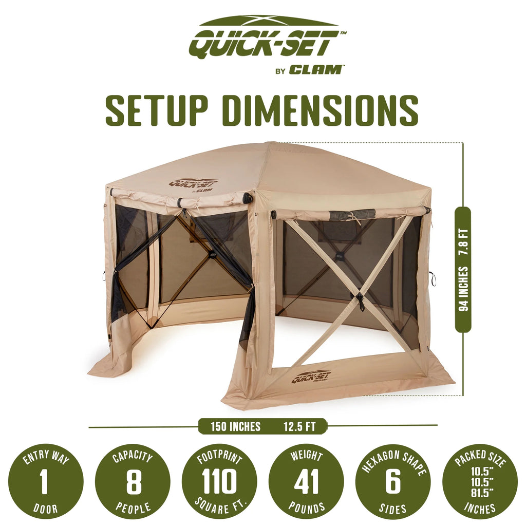 CLAM Quick-Set Pavilion 12.5 x 12.5' Portable Outdoor Canopy Shelter, Green