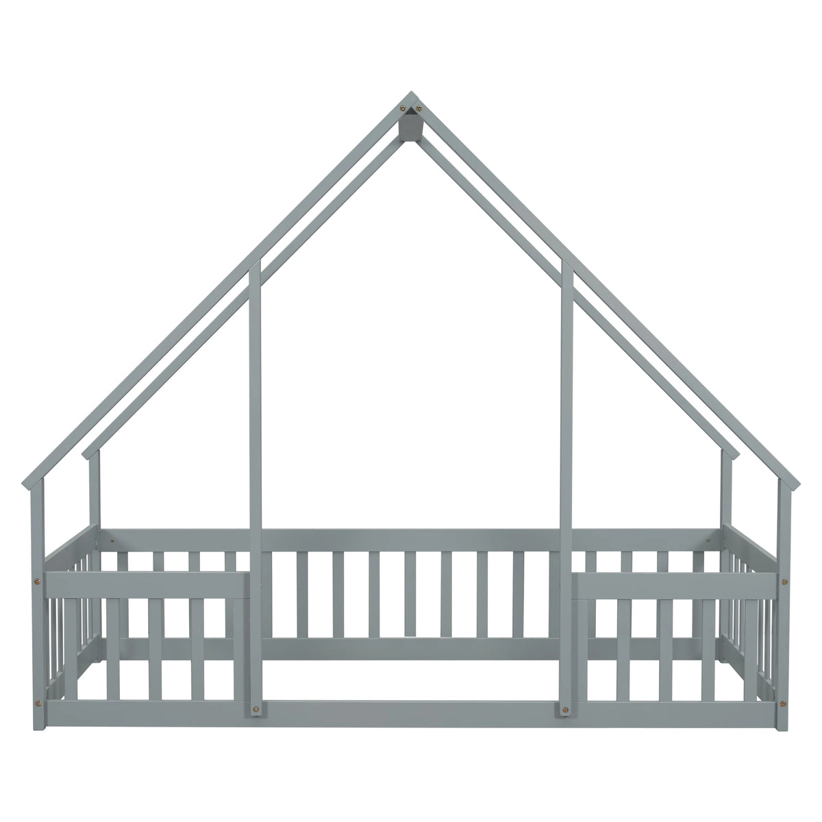 Bellemave Twin Size Floor Bed Frame, Wooden House Bed Twin Size with Fence, Montessori Bed with Guardrails for Bedroom (White)
