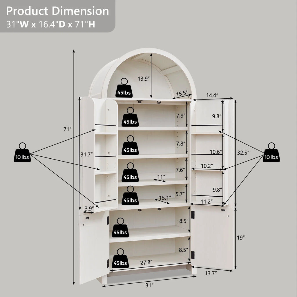IFGET 71-Inch Arched 4-Tier Bookcase with Glass Doors and Drawers