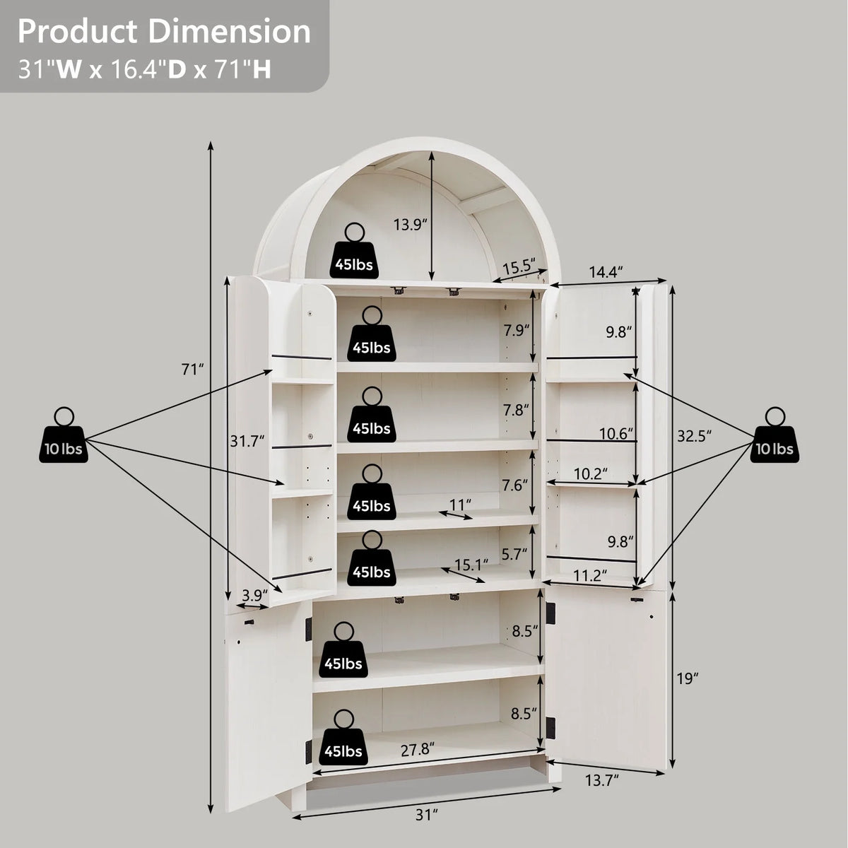 IFGET 71-Inch Arched 4-Tier Bookcase with Glass Doors and Drawers