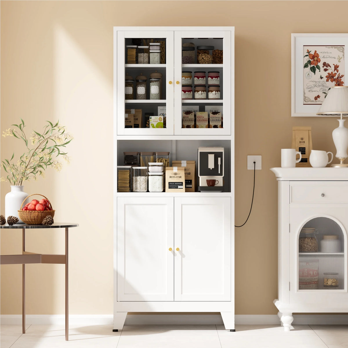 Elegant 69" Tall Modern Kitchen Pantry,Metal Storage Cabinet with Adjustable Shelves,Pantry Storage Cabinet for Kitchen,Dining Room,Living Room,Blue