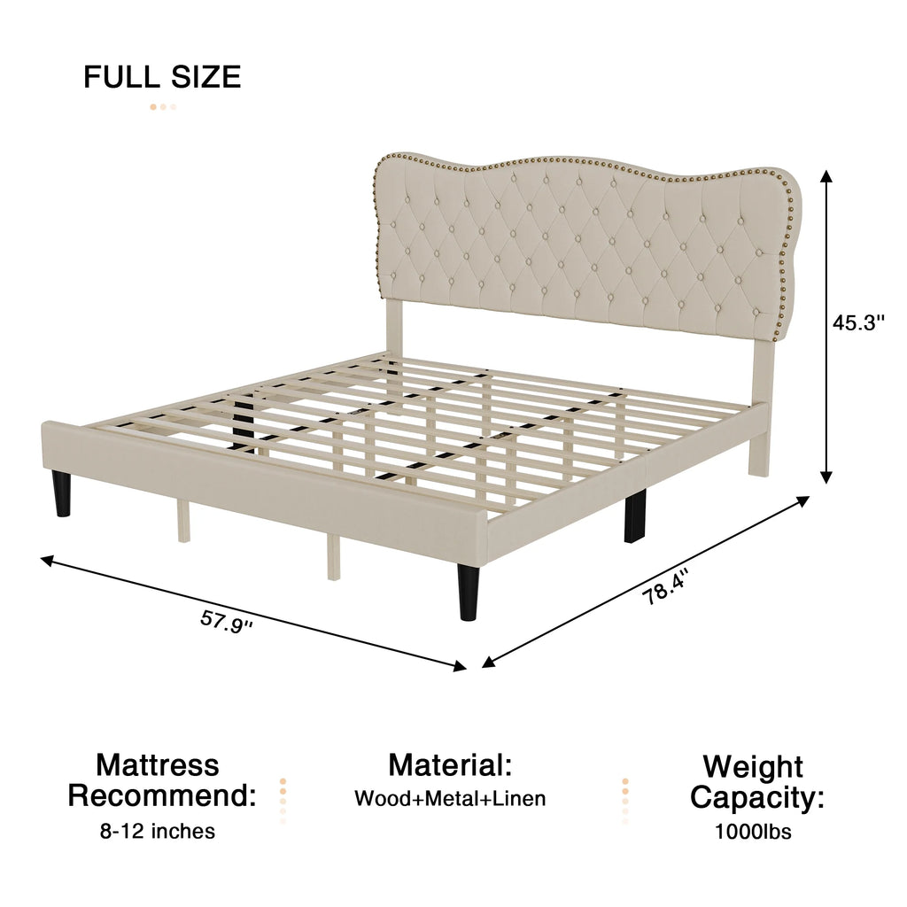 Homhougo King Size Bed Frame Upholstered Platform, Bed Frame with Square Velvet Headboard, Wooden Slats Support, Non-Slip and Noise-Free, No Box Spring Needed, Easy Assembly(Light Gray)