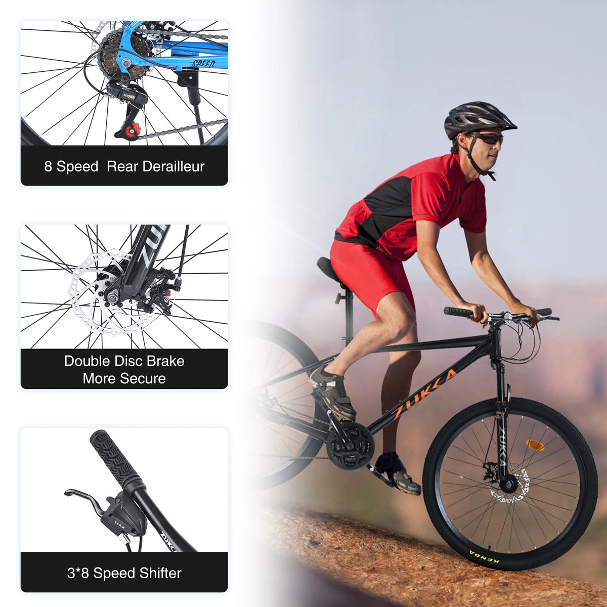 Aukfa 26" Mountain Bike for Men/Women,24 Speed Adult Bicycle Suspension Fork,Fits Riders 5'4" - 6'2"Red