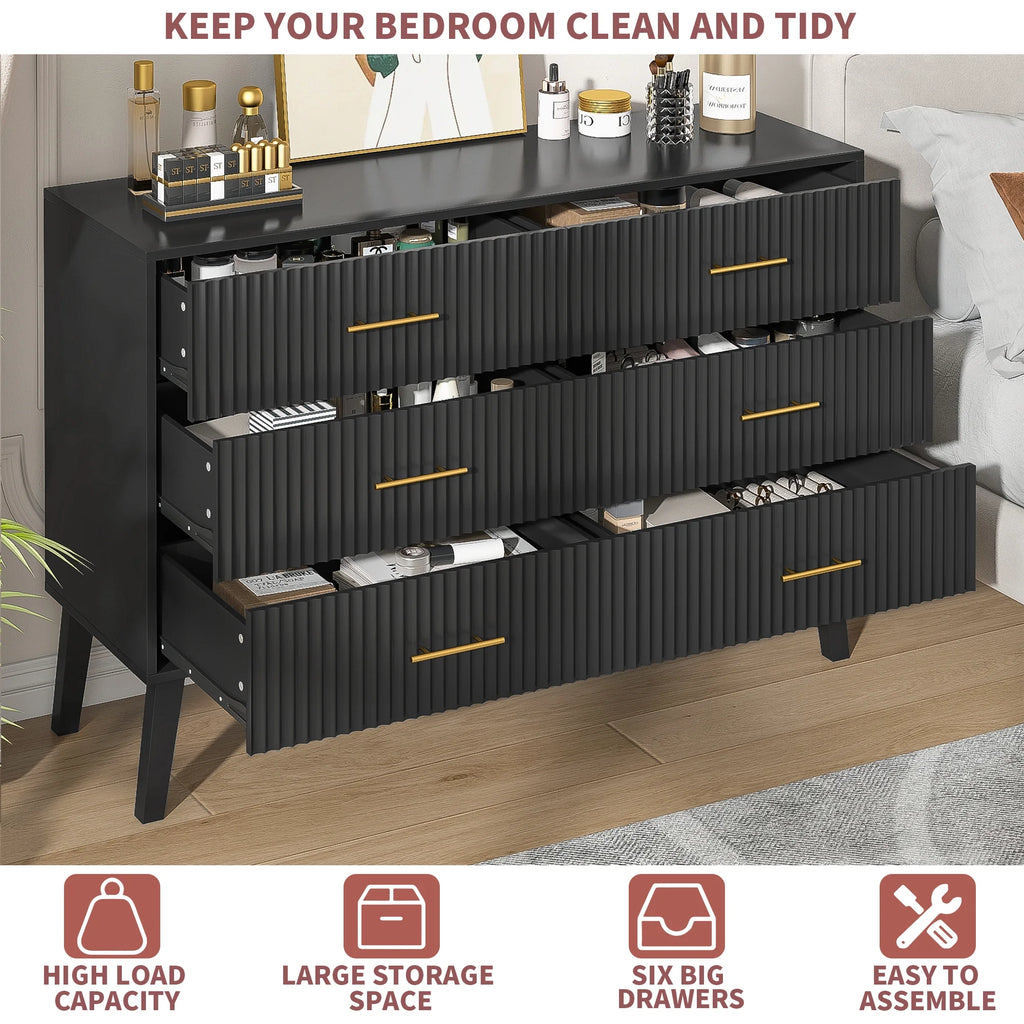Fluted 6 Drawers Dresser, Wide Modern Chest of Drawers, 6 Drawer Double Dresser