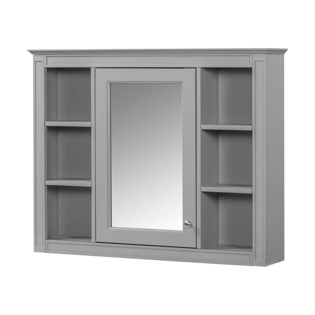 Furvclv Bathroom Wall Mirror Cabinet Modern Wall Mounted Cabinet Storage Organizer With Single Mirror Door 6 Open Shelves