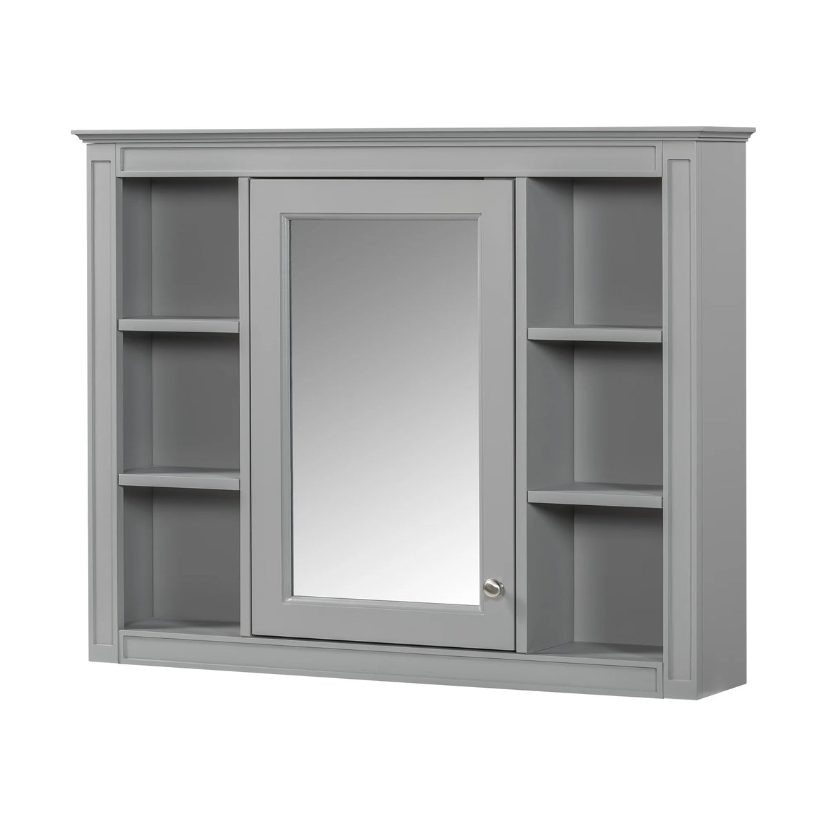 Furvclv Bathroom Wall Mirror Cabinet Modern Wall Mounted Cabinet Storage Organizer With Single Mirror Door 6 Open Shelves