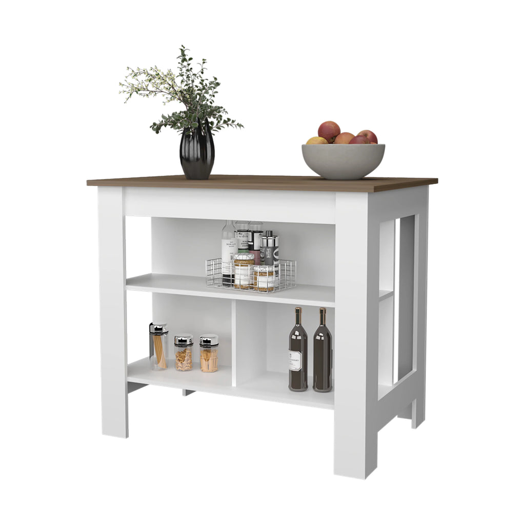 Cterwk Kitchen Island with Open Storage Shelf, Perfect for Living Room, Dining Room, Kitchen, Beige + White