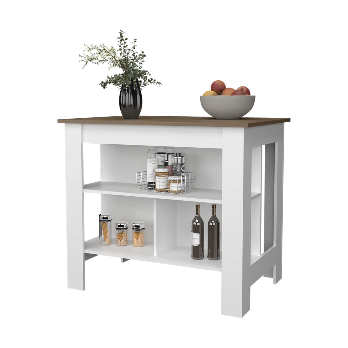 Cterwk Kitchen Island with Open Storage Shelf, Perfect for Living Room, Dining Room, Kitchen, Beige + White