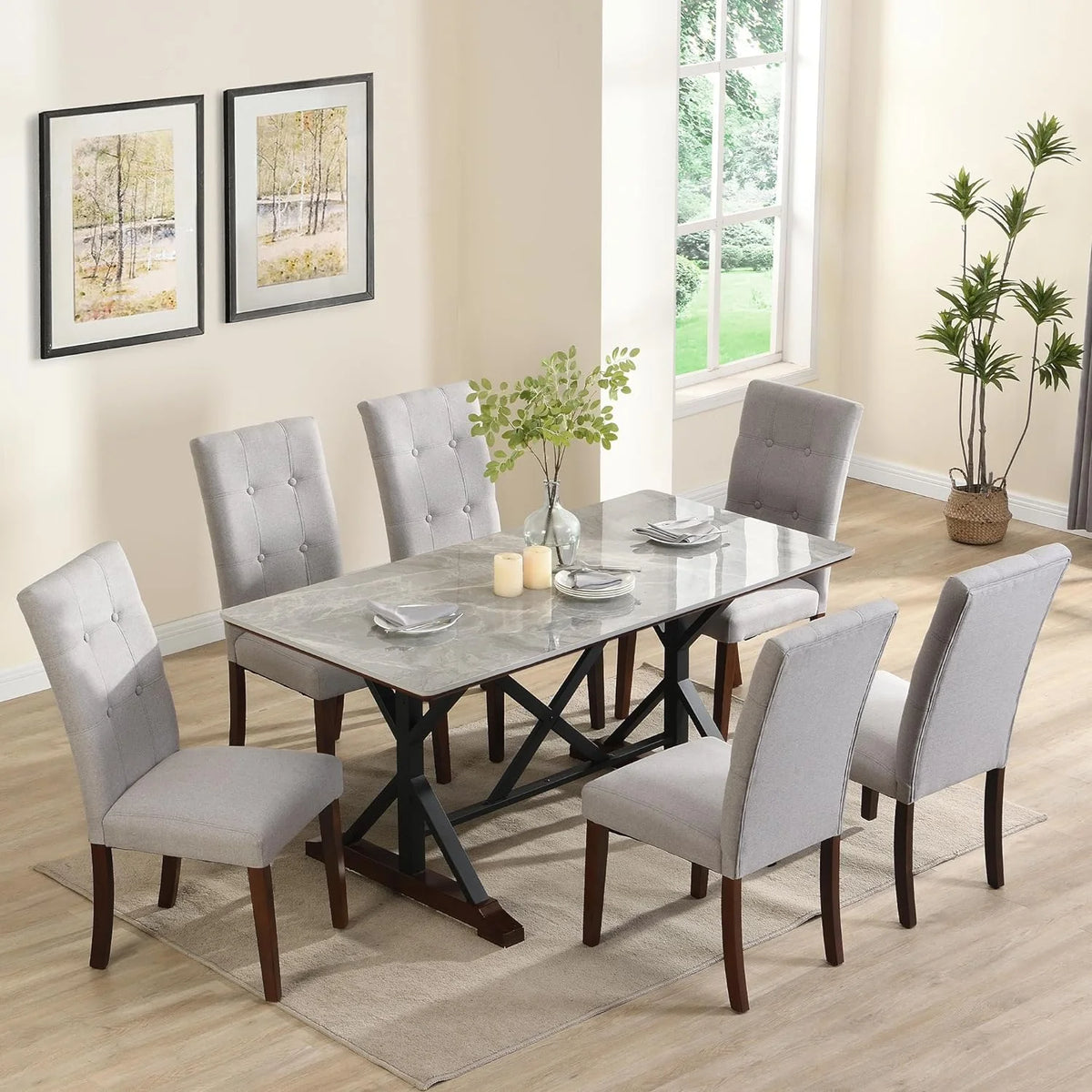 Sumdeal 5-Piece Farmhouse Dining Table Set, Wood Round Extendable Dining Table and 4 Upholstered Dining Chairs (Espresso-1Table 4 Chairs)