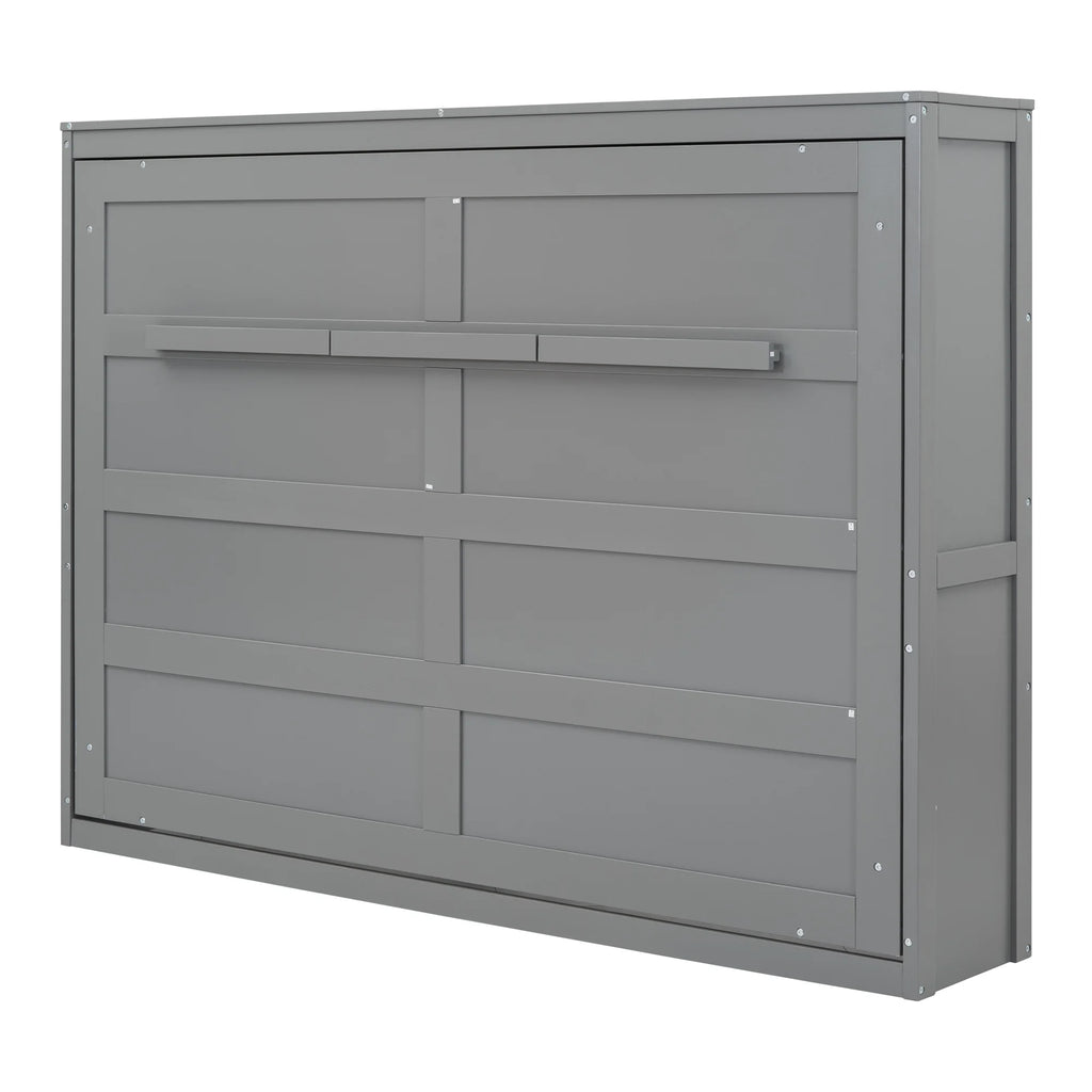 Harper & Bright Designs Full Size Murphy Bed Space-Saving Foldable Wooden Wall Bed with a Shelf for Guest Room Home Office, Gray