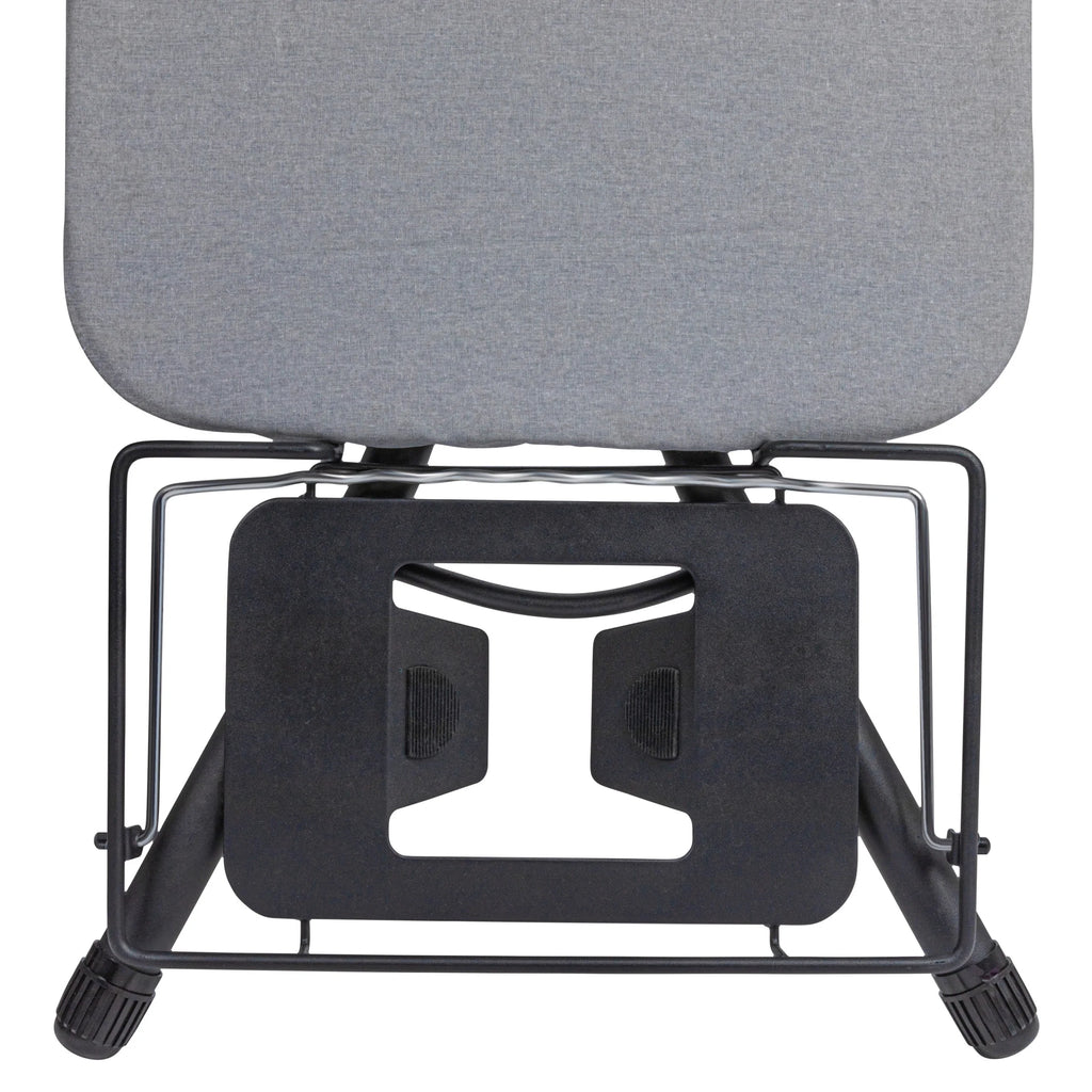 Household Essentials Wide Mega Ironing Board 4-Leg, Steel Top Pressing Station, Heat-Resistant Fiber Pad and Cotton Cover, Includes Sleeve Board and Iron Rest with Hanger Bar, Silver Frame
