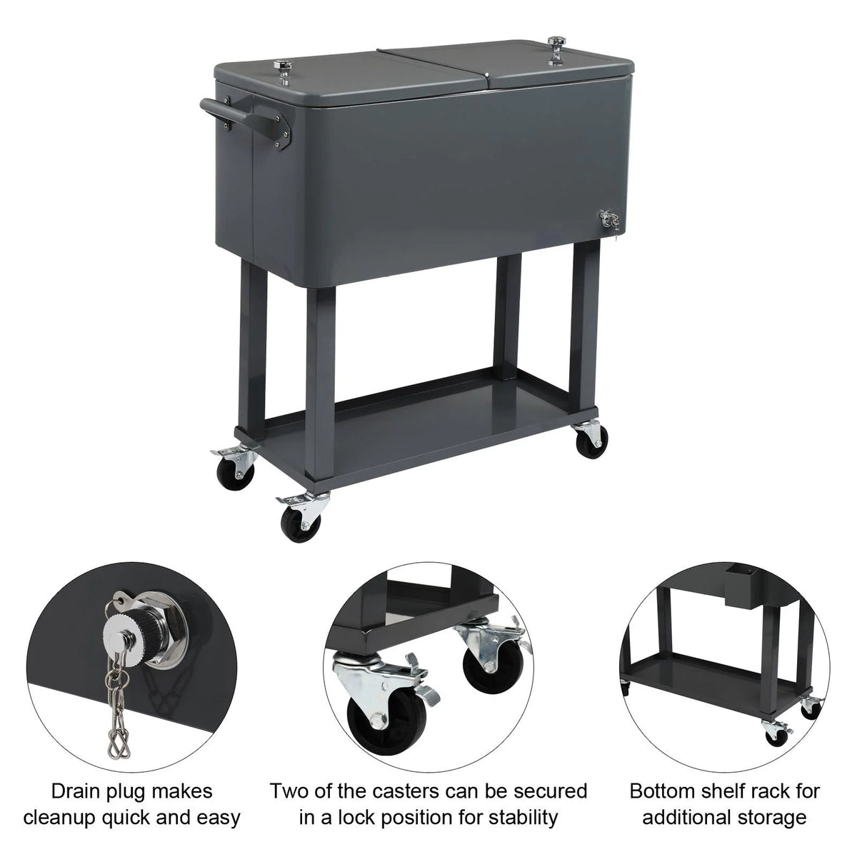 EasingRoom Iron Spray Plastic Patio Cooler Cart with Tray Cooler with Shelf Green