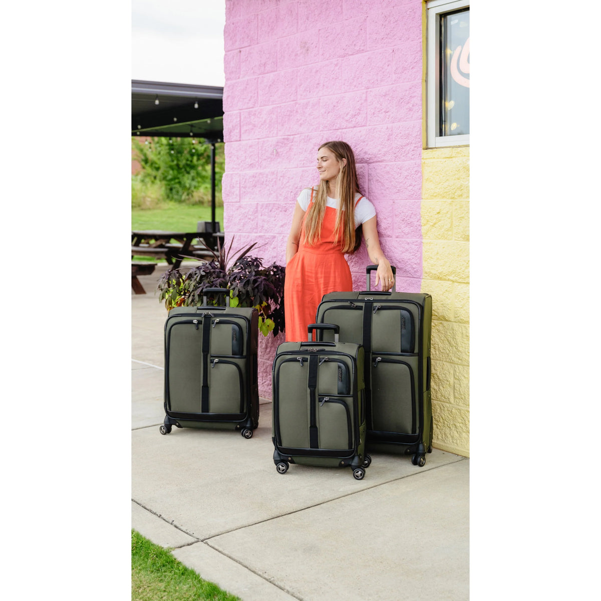 American Tourister Cargo Max 29" Softside Large Checked Spinner Luggage Single Piece - Olive
